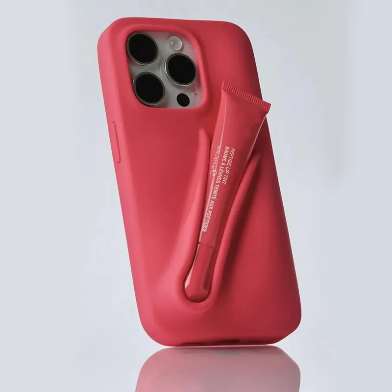 Custodia Per Cellulare Con Portarossetto E Portacarte – Silicone Morbido Con Supporto Lucidalabbra