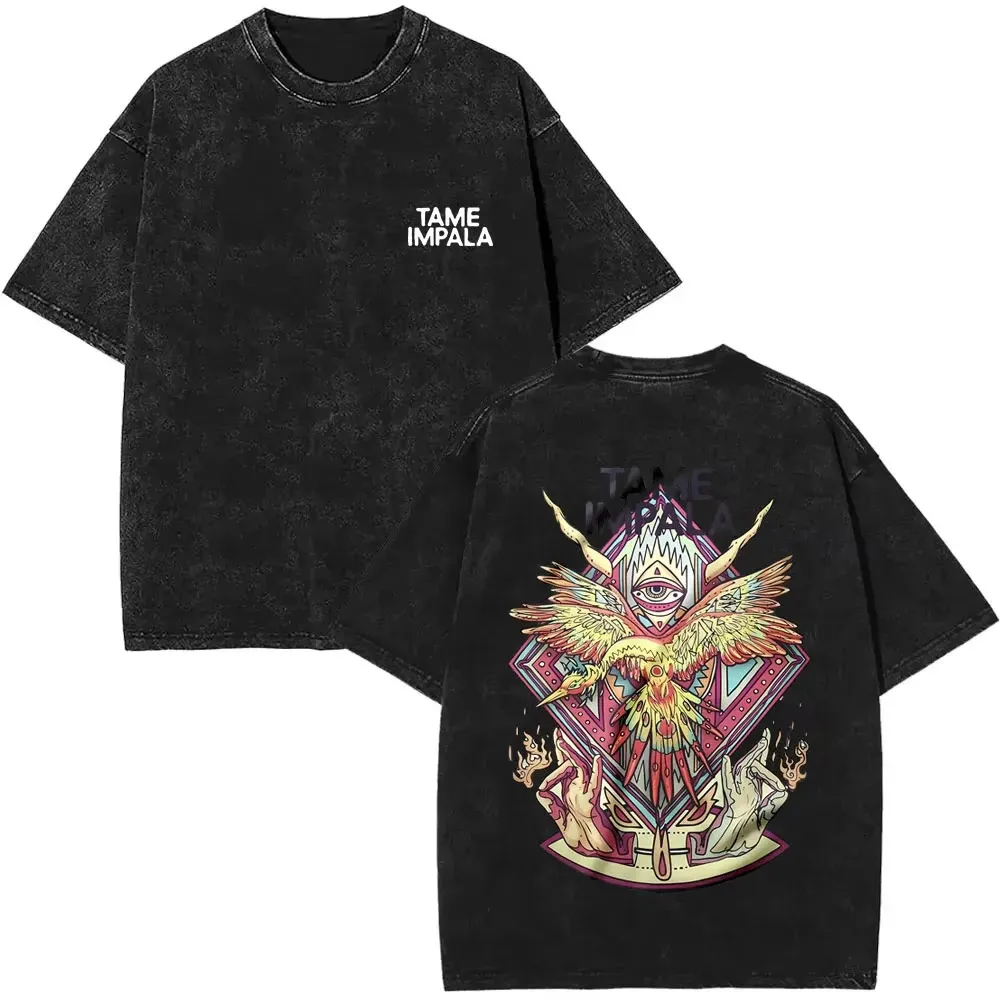 洗浄ヴィンテージテイムインパラグラフィックプリント Tシャツ紳士服