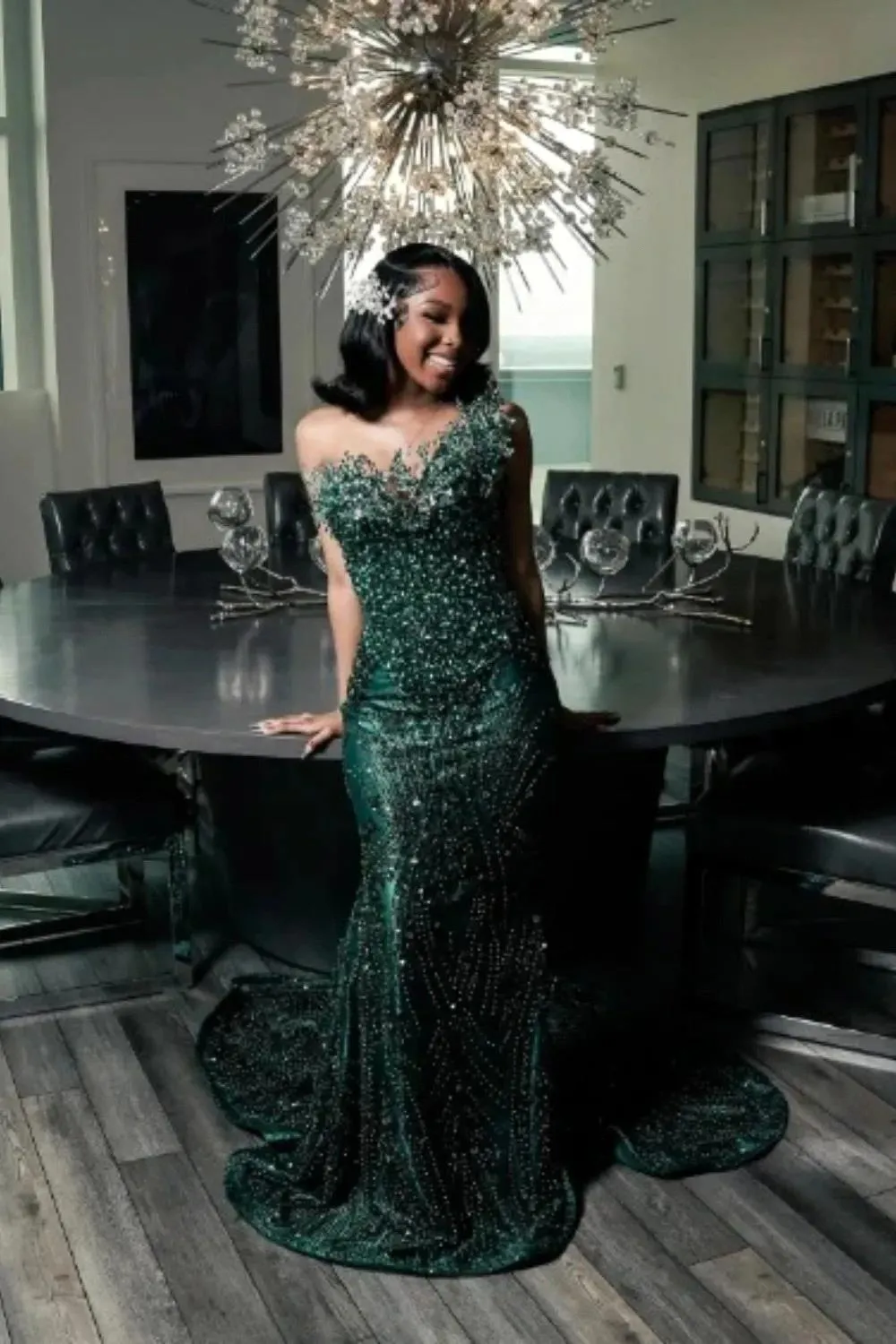 slim fit dress slacks Sage Satin Peacock Lace Strapless Slit Prom Dress