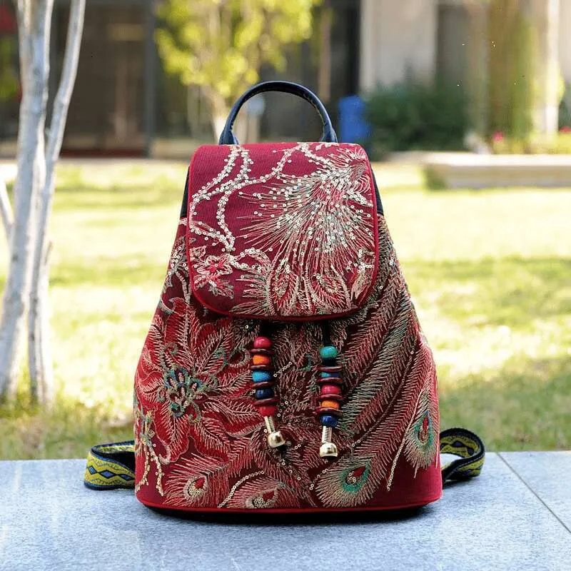 Crop Random Embroidered Womens Canvas Backpack ... From  display picture 1