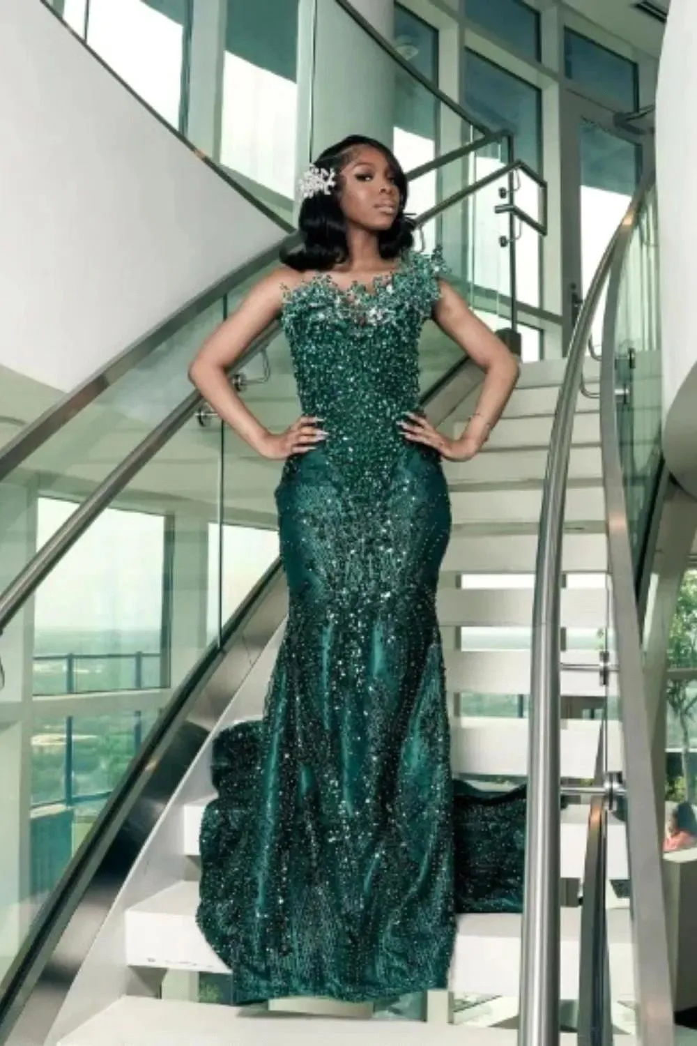 emerald green art deco dress Fitted Evening Dress, Mermaid Style size:m Floral Enchantment Pleated Maxi cute outfit fitted silhouette Wedding dress