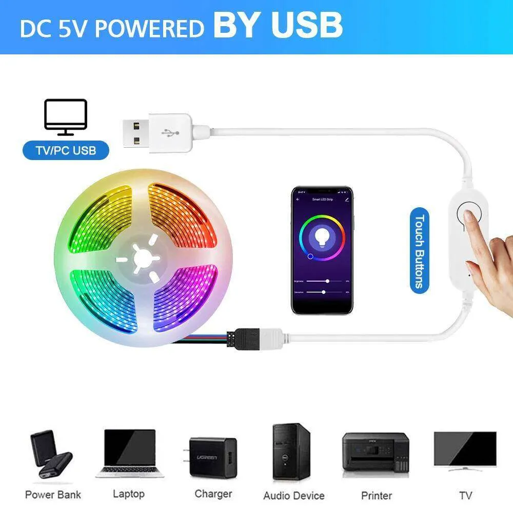 Tuya WiFi RGB LED Strip USB 5V Bluetooth App Remote Control Flexible ...