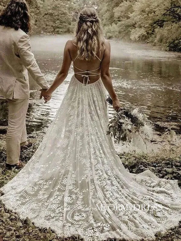 backless bohemian dress Lace Boho Mermaid Backless Cap Sleeve Bohemian Wedding Dresses ,MW265