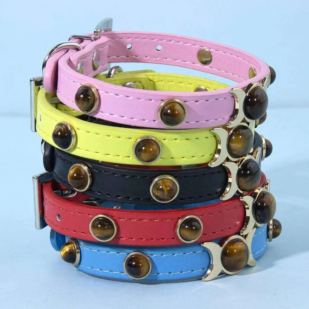 Designer PU Leather Dog Cat Collar with Tiger Eyes Decoration ...