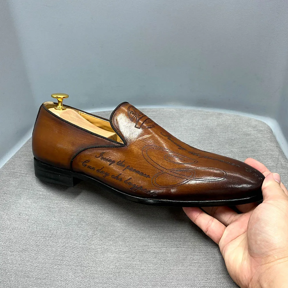 Mens Blue Gradient Leather Loafers Non Slip Formal Business Shoes_voghion.com