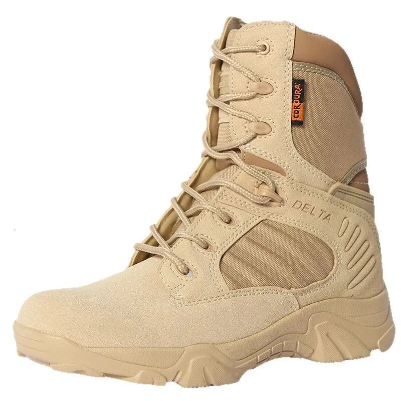 Mens Sand Non Slip Tactical Combat Daily Footwear Mid High Top Side Zipper Lace Up Outdoor Hiking Military Boots For Men_vogvips.com