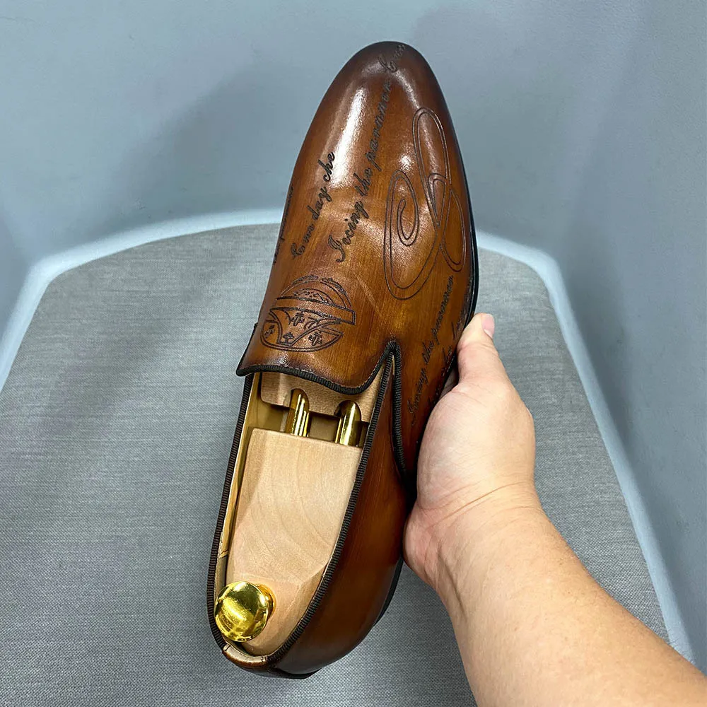Mens Blue Gradient Leather Loafers Non Slip Formal Business Shoes_voghion.com