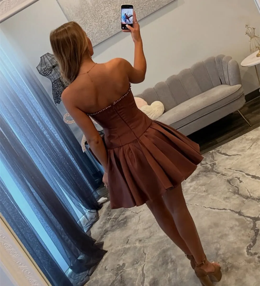 short brown homecoming dress Satin Brown With... From Dyy_dress88, Rs.5,676.89 Adelaide Dress in Crepe asymmetric neck dress The lace Silk Satin Colors:Blue 785