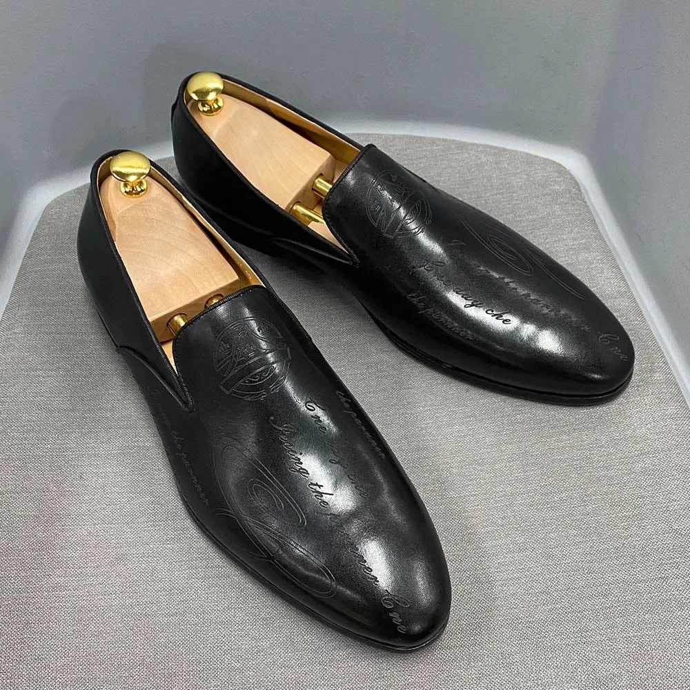 Mens Blue Gradient Leather Loafers Non Slip Formal Business Shoes_voghion.com