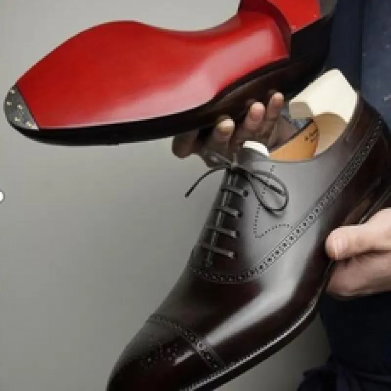 Mens Brown Cap Toe Brogue Dress Genuine Leather Lace Up Oxford Shoes Footwear For Business Formal Wedding Party Daily_voghion.com