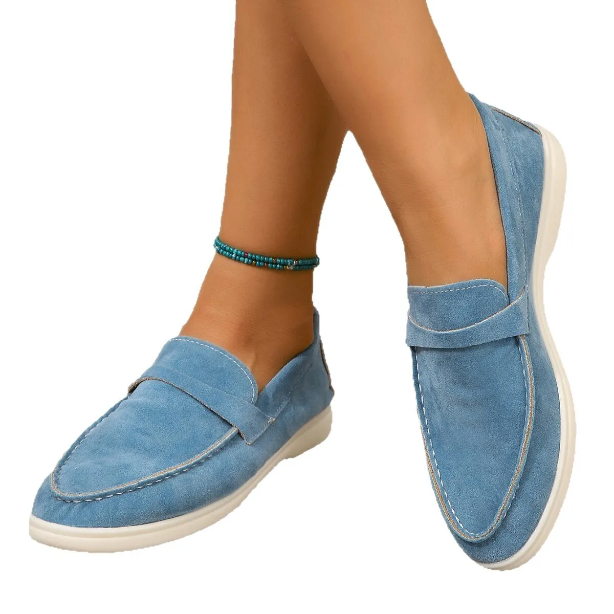Non Women's Khaki Suede Pointed Toe Loafers Slip On Casual Flat Comfortable Soft Sole Walking Shoes For Office Daily_voghion.com