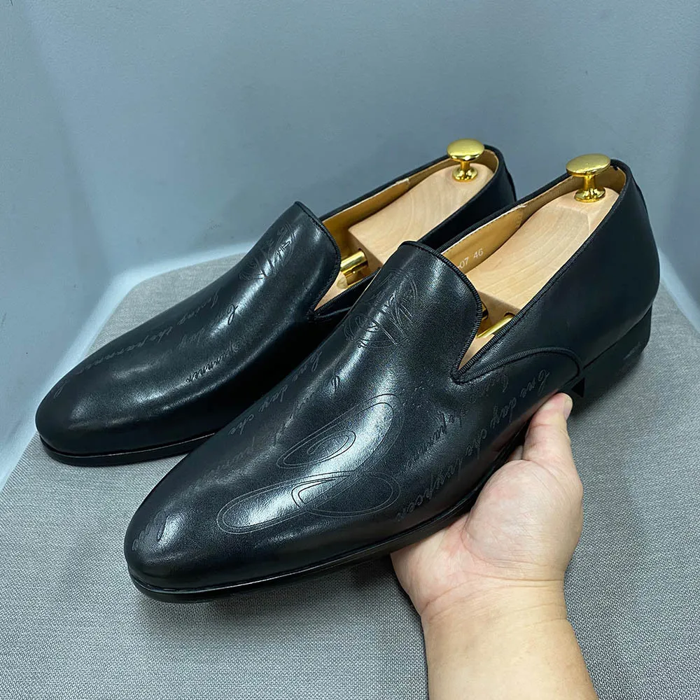 Mens Blue Gradient Leather Loafers Non Slip Formal Business Shoes_voghion.com