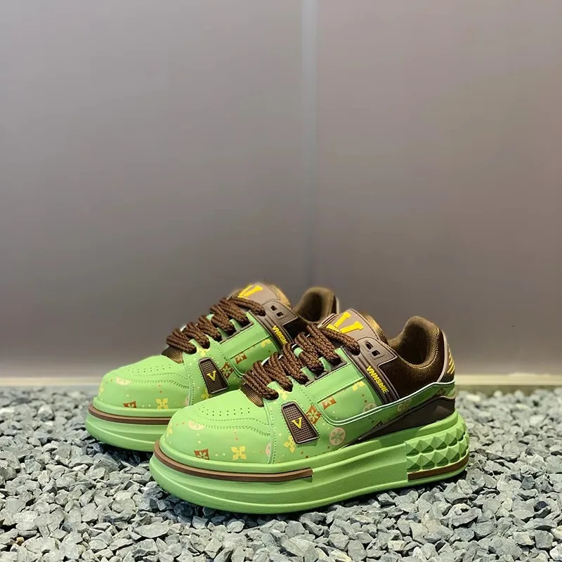 Sneakers da uomo bianche con plateau, suola spessa, lacci antiscivolo, calzatura casual da strada per tutti i giorni._voghion.com