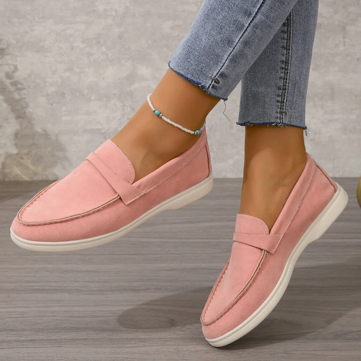 Non Women's Khaki Suede Pointed Toe Loafers Slip On Casual Flat Comfortable Soft Sole Walking Shoes For Office Daily_voghion.com