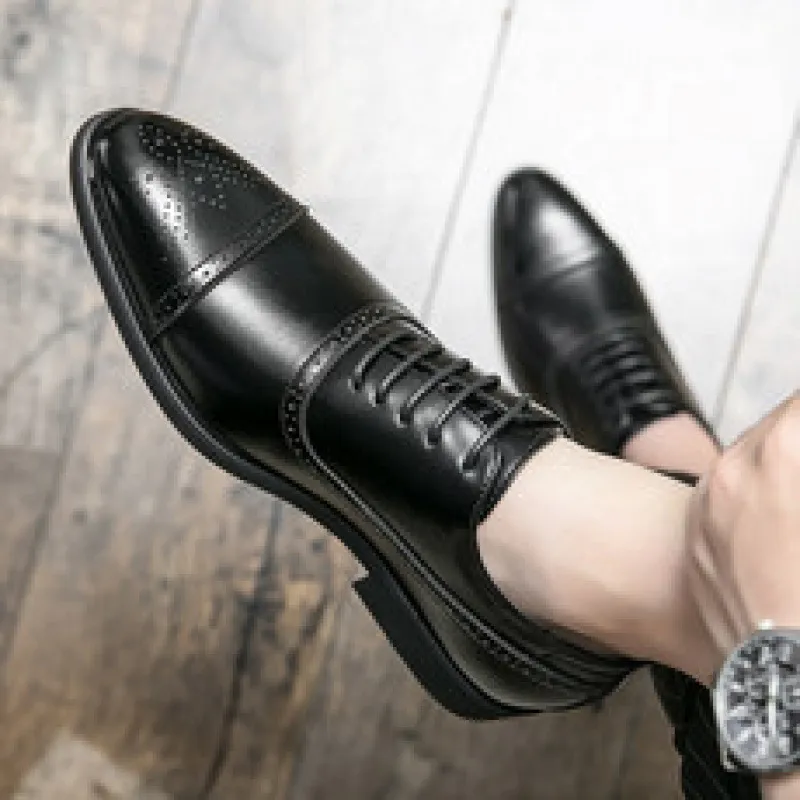 Mens Brown Cap Toe Brogue Dress Genuine Leather Lace Up Oxford Shoes Footwear For Business Formal Wedding Party Daily_voghion.com