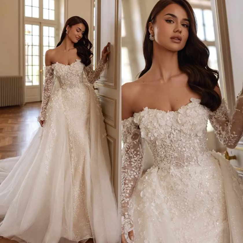 10% Off Dreamy Custom Mermaid Wedding Dress – Shiny Beaded 3D Flower Gown