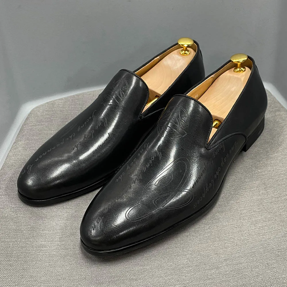 Mens Blue Gradient Leather Loafers Non Slip Formal Business Shoes_voghion.com