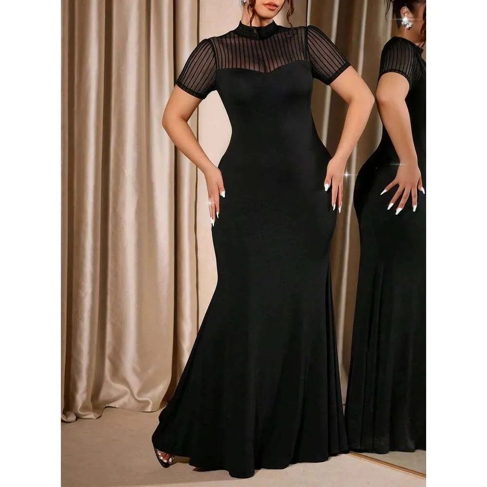 long mesh dress with lace cap sleeves House of Wu 17839 Lace Stretch Mesh V-neck Cap Sleeves Dress