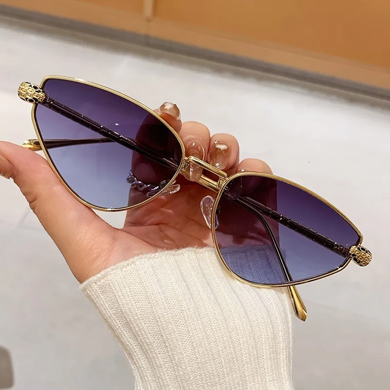 Thin Gold Metal Cat Eye Sunglasses With Carved... From 