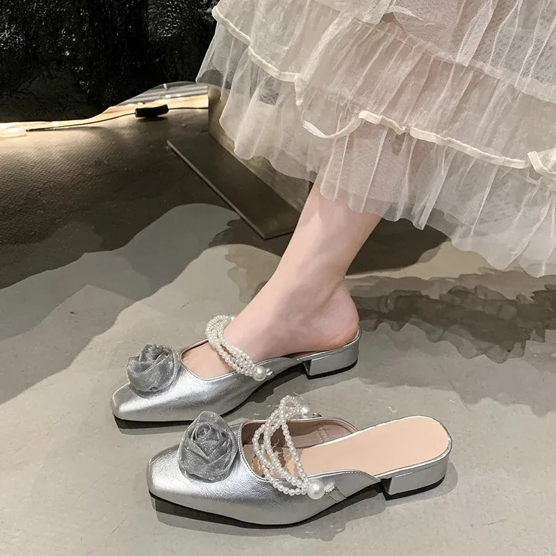 Sandali eleganti con perle e punta quadrata tacco medio_voghion.com