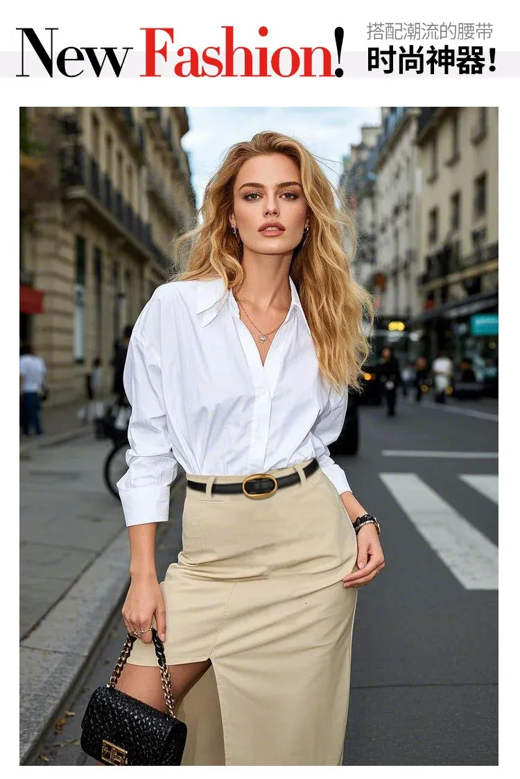 Genuine Leather Belt with Gold Buckle for Jeans Dresses Casual Outfits Amazon.com: ALAIX Women main image 2