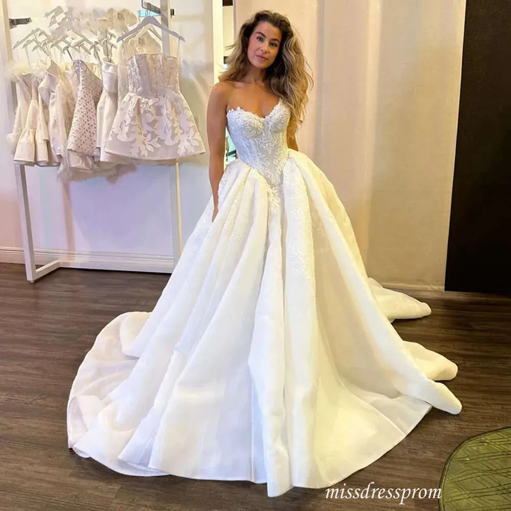 sweetheart neckline princess dress Champagne Lace Sweetheart Neckline And Princess Skirt Wedding Dress Shimmery Lace Bubble Sleeve Sweetheart Neck Wedding