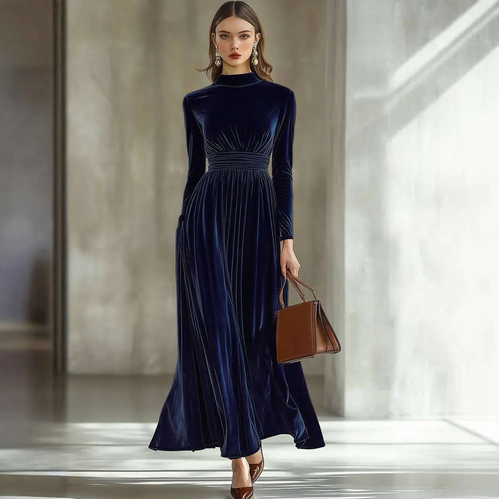dresses autumn winter velvet Women's New Sleeve Waist Slimming Elegant Flared Long Dress Style SKU: F-DRS-CRK-WIDE-SL Care instructions Color:Light Camel ASOS DESIGN scoop neck