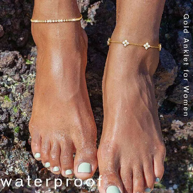 18K Gold Plated CZ Layered Amazon Gold Anklet For... From  display picture 1