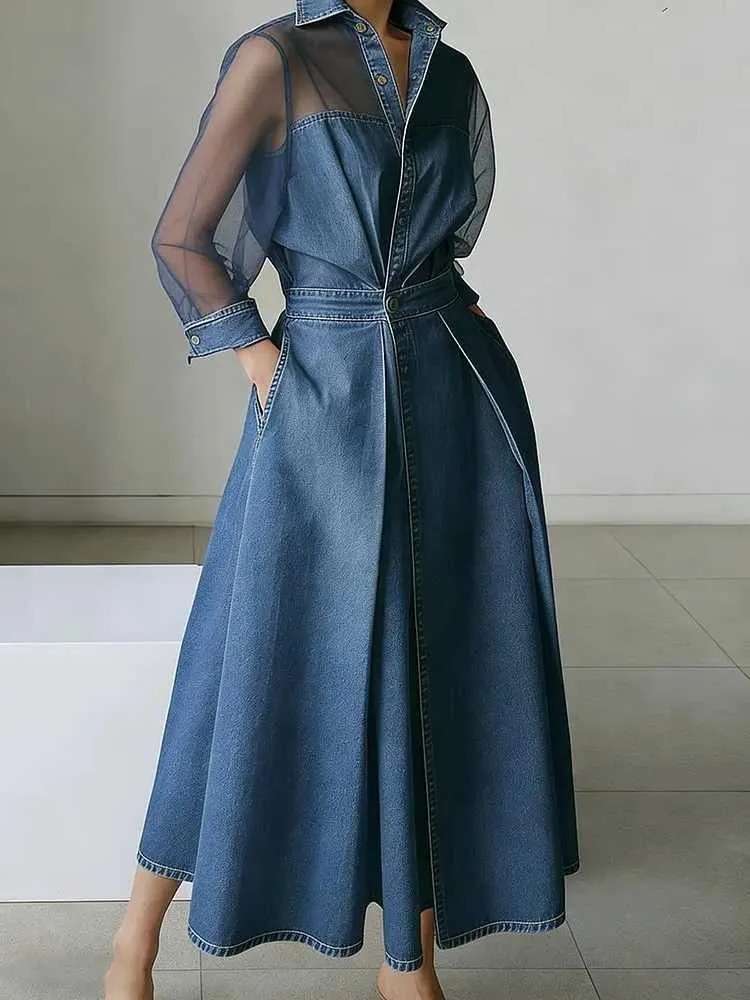 Blue Tulle A Line Maxi Denim Midi Dress For Women ... From Lianwu07, Rs.1,106.47
