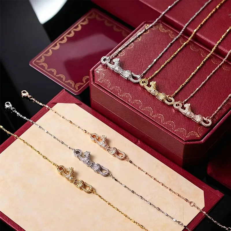 高級フルダイヤモンドヒョウネックレスブレスレットセット電着18k 
