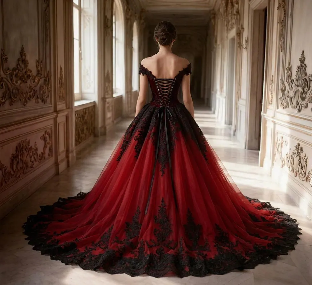 bridal red black wedding dress And Dark Mermaid Gothic Dresses For Women Bride Adela Designs neckline and delicate shoulder straps exude grace Black and Red Wedding Dresses,