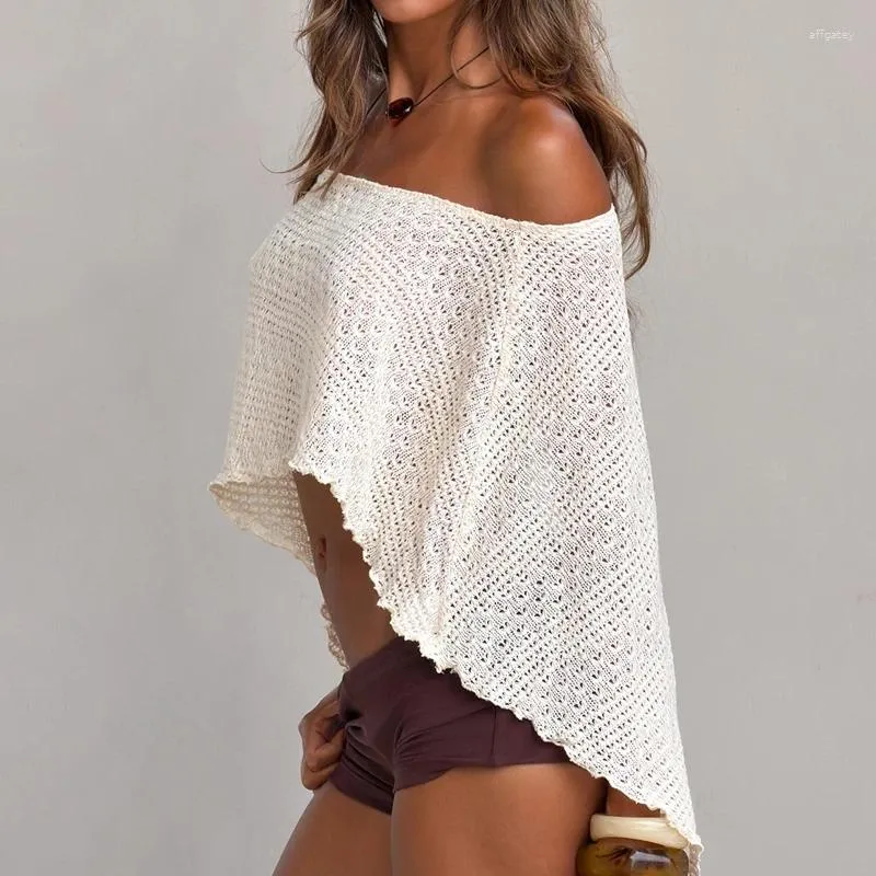 Crochet Knit Asymetrical Cropped Poncho