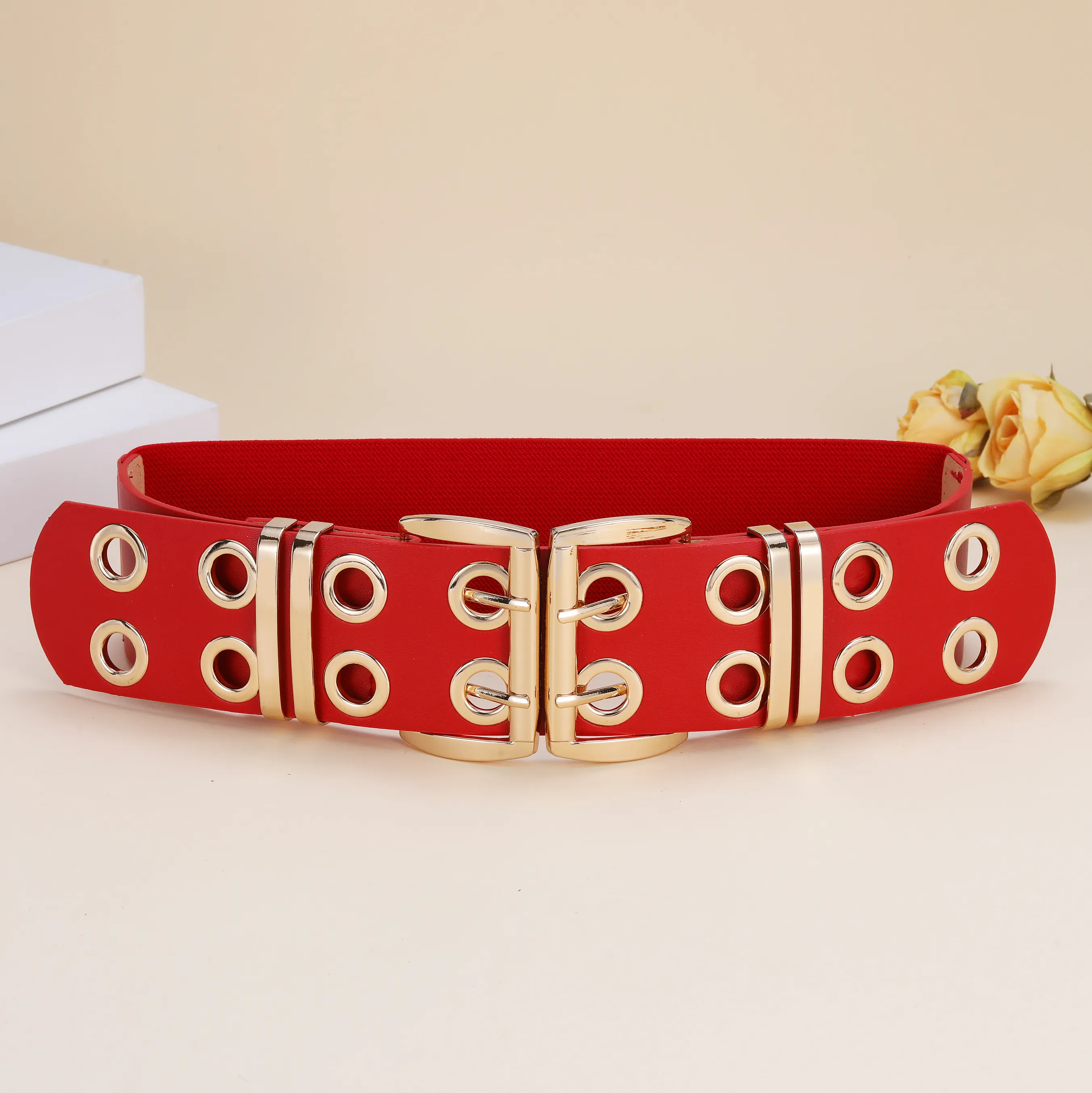 8244 Chic Full Grain Leather Elastic Belt, Wide Adjustable Corset WHIPPY Women Corset Belt Elastic Waspie Wide Waist Belts for  main image 3
