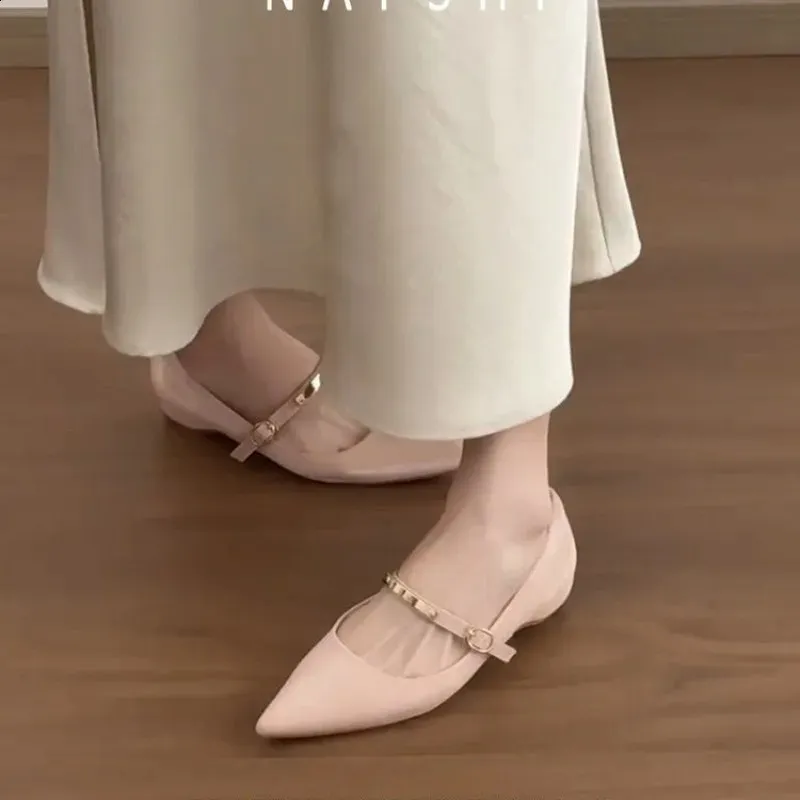 Scarpe Mary Jane con cinturino singolo e punta morbida, moda estiva, nude, tacco alto, punta a punta, stile francese, scarpe basse da pendolarismo._voghion.com