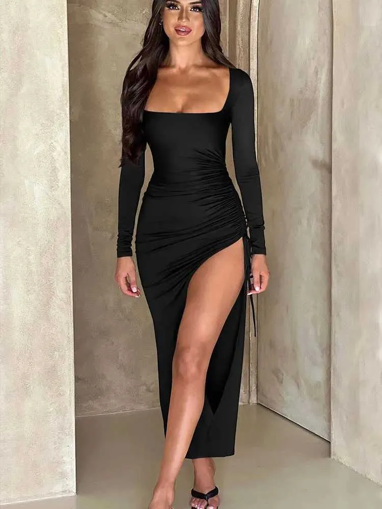 ruched drawstring dress long sleeve Prettyguide Women's Short Sweater Dress Long Sleeve Ruched Side Drawstring Casual Rib Knit Bodycon Mini Dresses