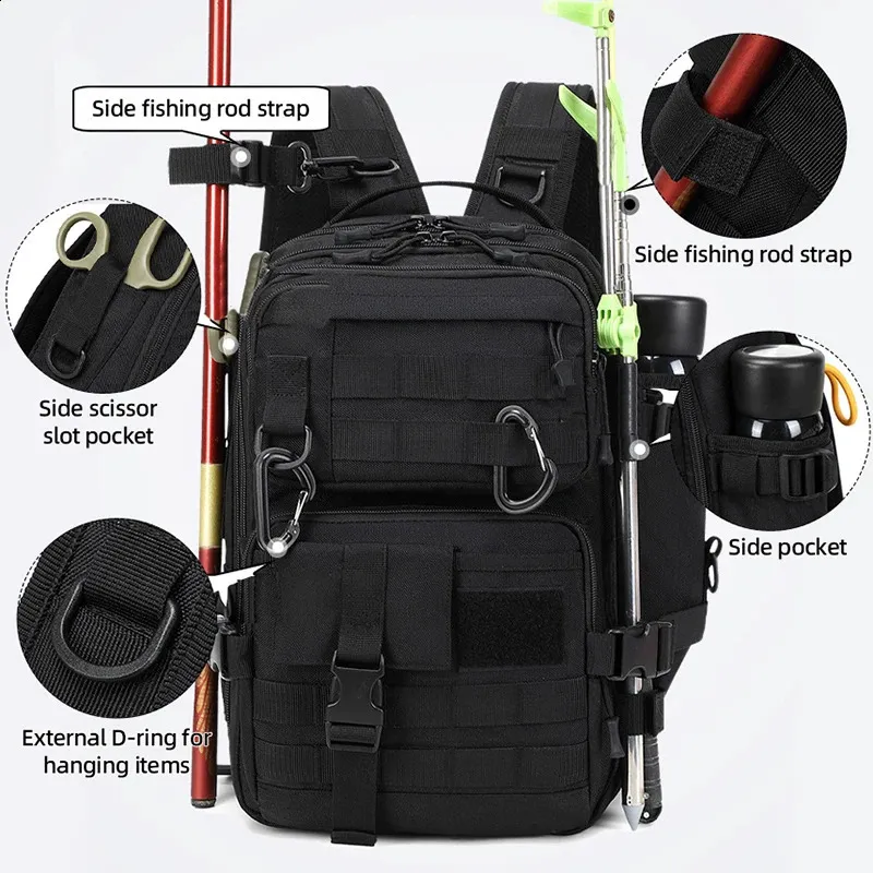 molle fishing rod holder Proberos Strap Compatible Adjustable Rod Carrier with Rotating Hook & Clip, Hands-Free Fishing Gear Holder for Backpack, overland accessories Backpack Molle Rod Holder Large