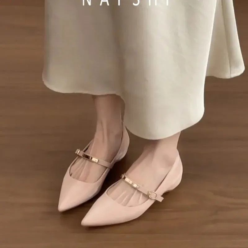 Scarpe Mary Jane con cinturino singolo e punta morbida, moda estiva, nude, tacco alto, punta a punta, stile francese, scarpe basse da pendolarismo._voghion.com