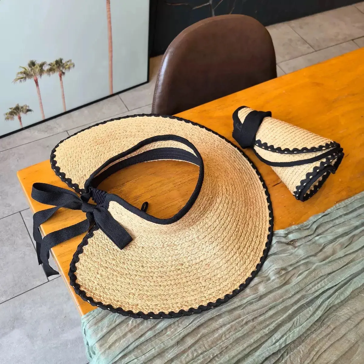 Summer Foldable Raffia Portable Beach Hat Wide Brim... From 