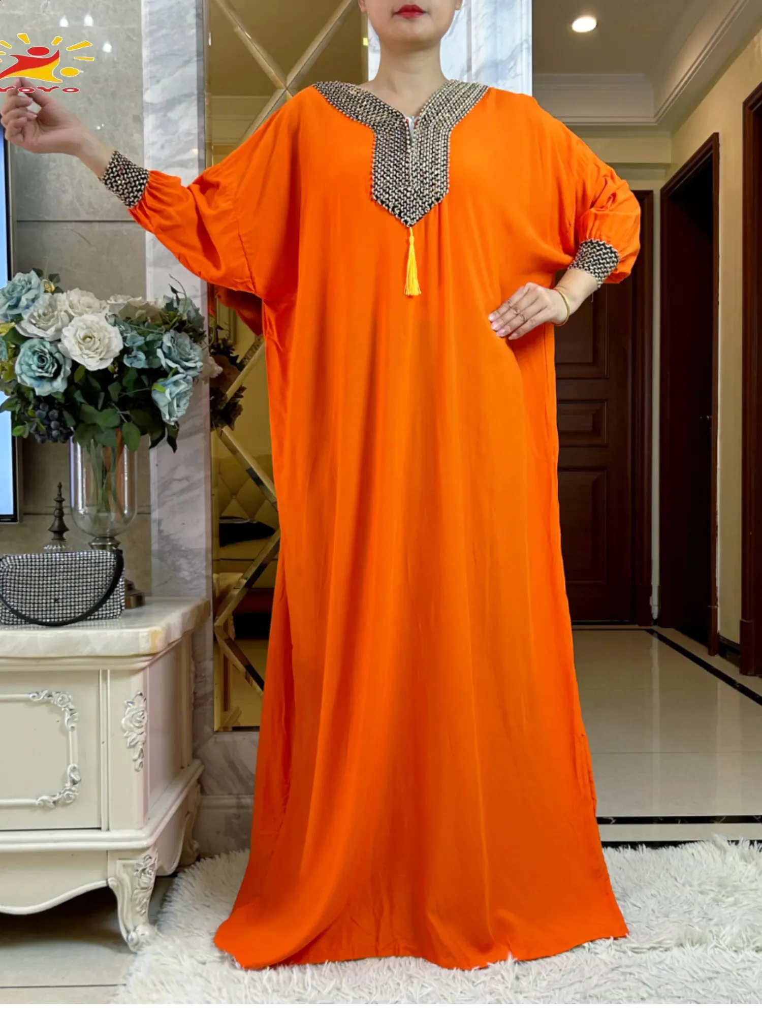 dress big long muslim 6664# New Arrival Thick Satin High Round Neck Elastic Pleated Waist Big Bottom Long Dress