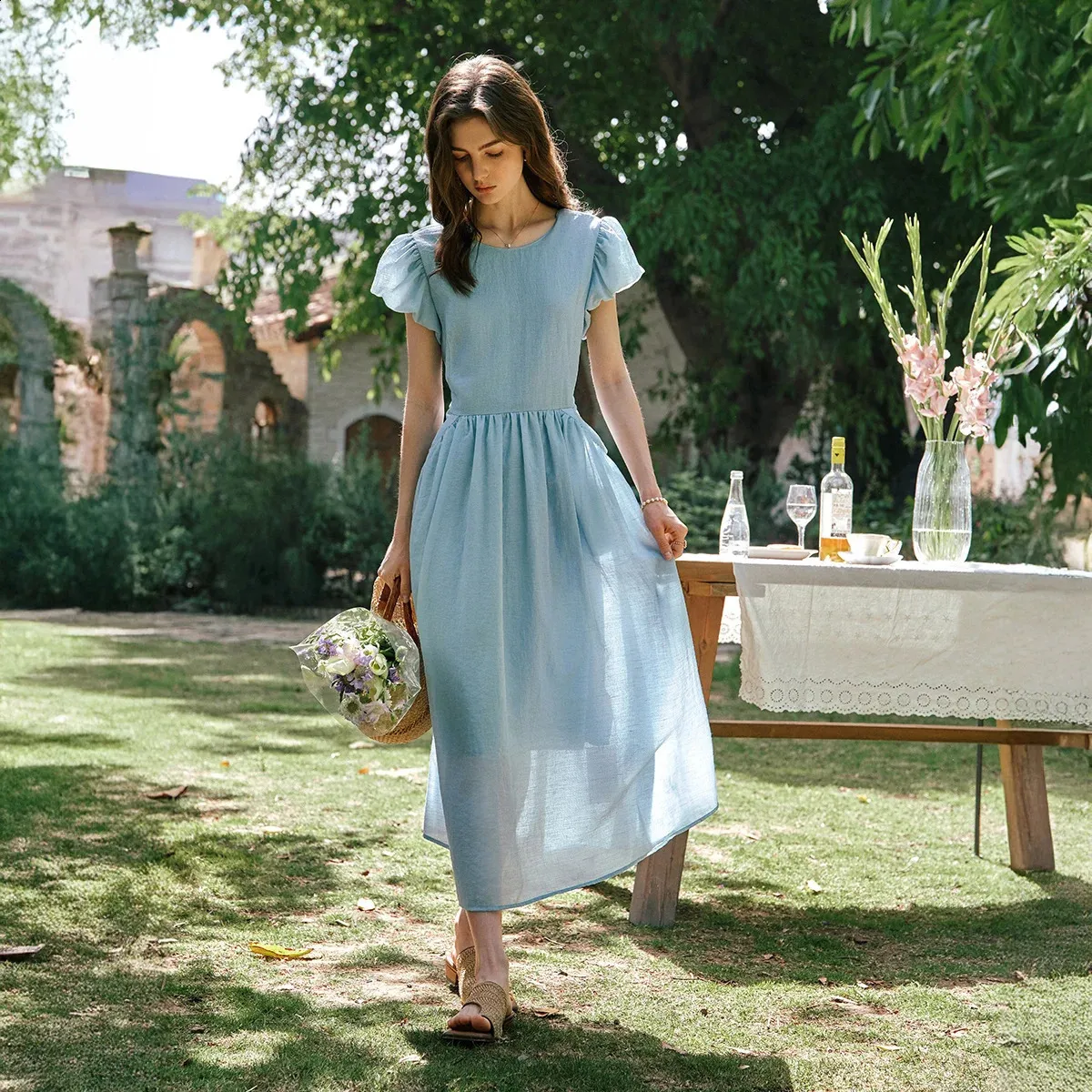 a line summer casual dresses French Elegant Blue Midi Dusty Blue Dress For... From Kong003, Rs.10,015.21 LowStock:41337246318643 $129.99 | MON8040471 MONDRESSY Color:STORM WomenS A