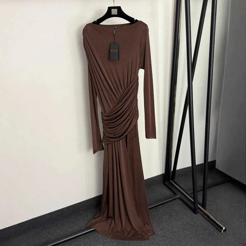 designer brand dresses pleat Shimmer Front Knot Pleat Dress 50"-Gold