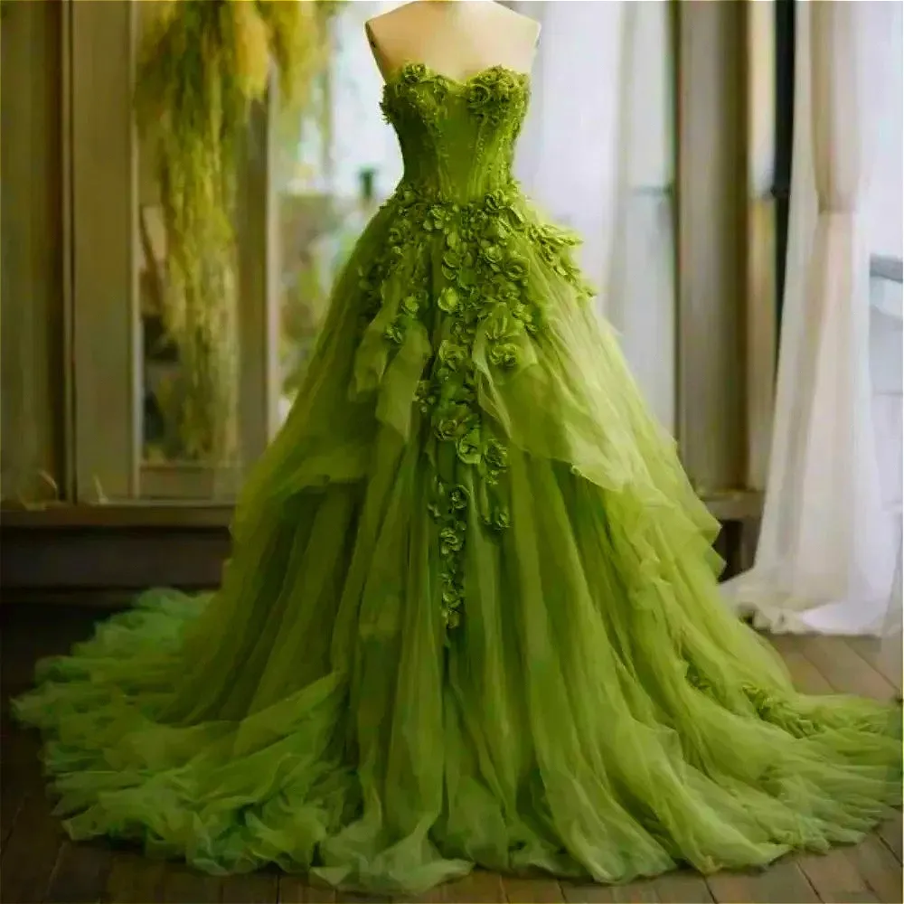 green tulle wedding dress Romantic 3D Floral Applique Princess Gown For... From Lovinwedding, Rs.14,649.32 green wedding dress for bride