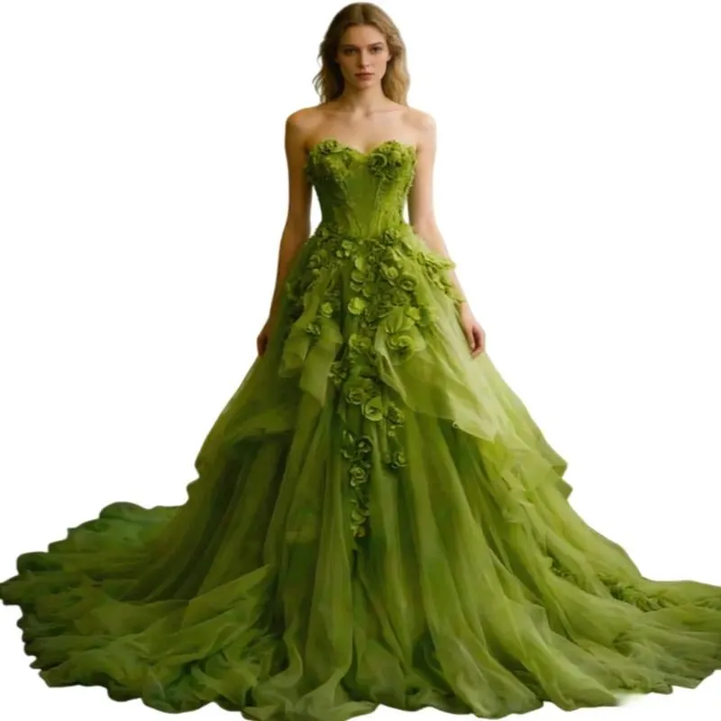 Romantic 3D Floral Applique Princess Green Gown For... From Lovinwedding, Rs.14,649.32