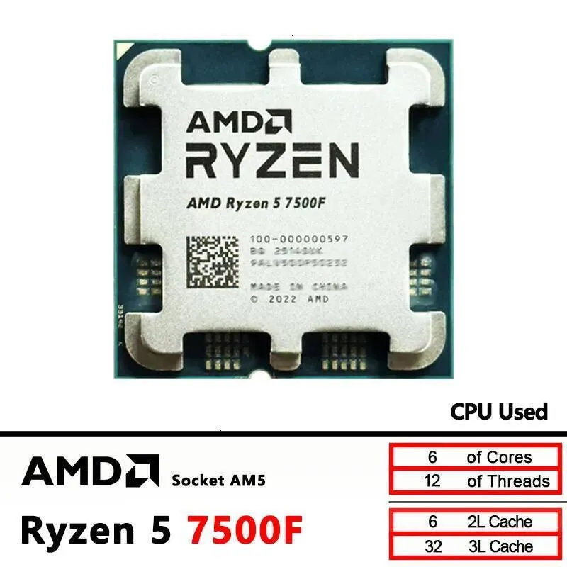 AMD Ryzen 5 7500F 中古 R5 7500F 37GHz CPU プロセッサ 6 コア 12 