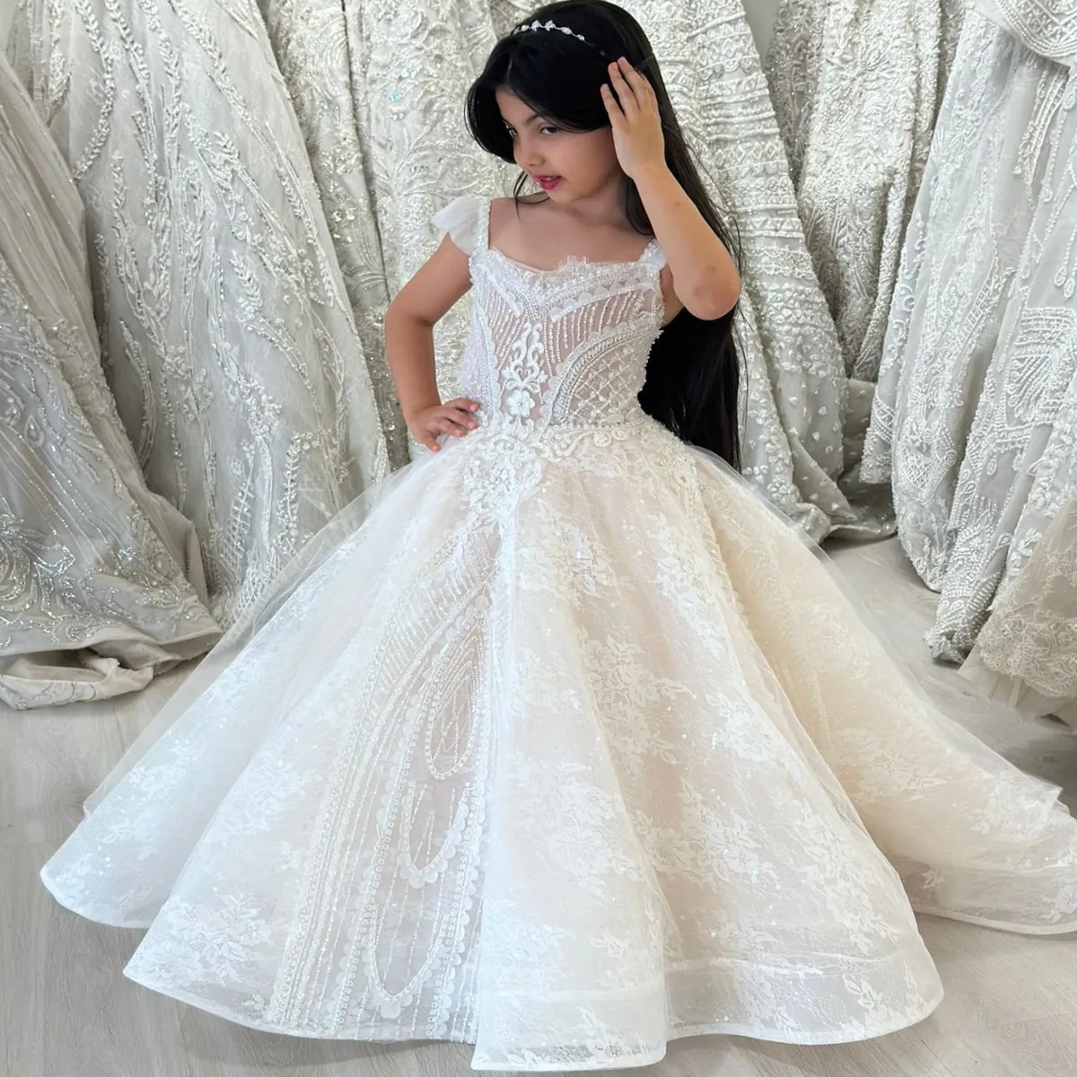 ivory lace flower girl dress Vintage Ball White Ball Gown Girl... From Chic_cheap, Rs.14,407.26 boho flower girl dresses toddler
