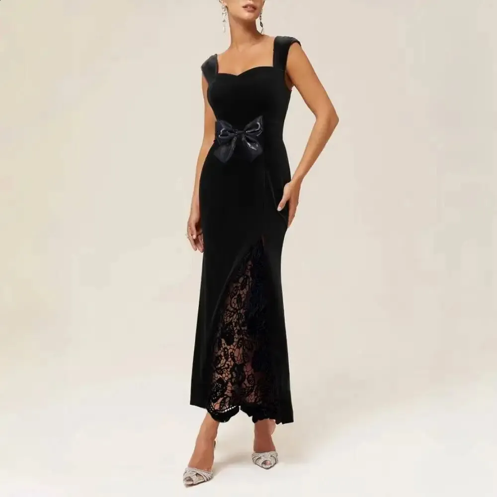 black lace velvet bow midi dress Saloni Camille Velvet Bows Dress