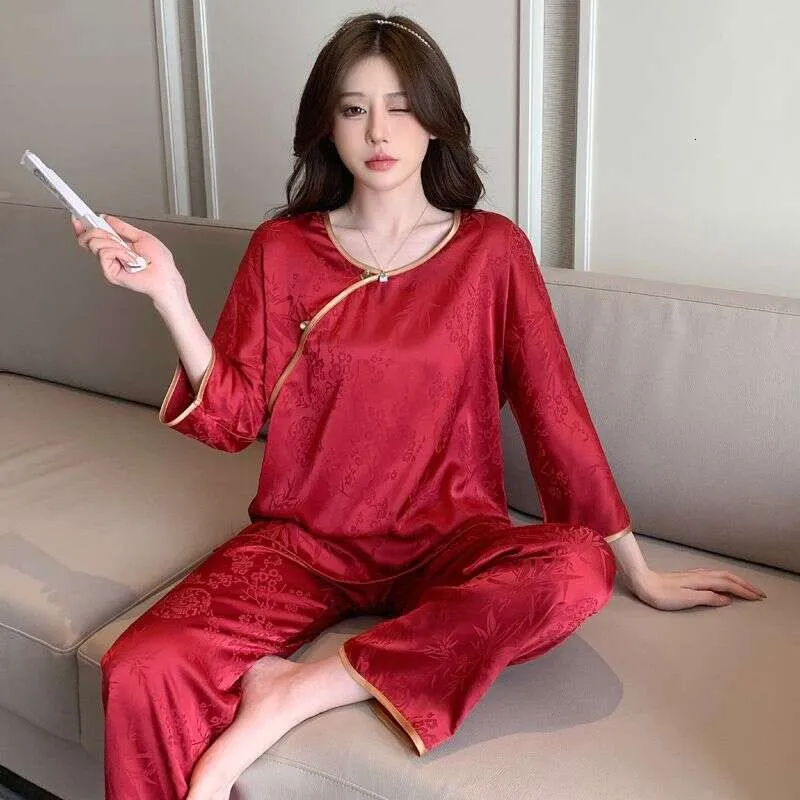 red silk pajama dress SilkSilky Women's 100% Mulberry Silk Piped Long Pajama Set, Dark Red / M