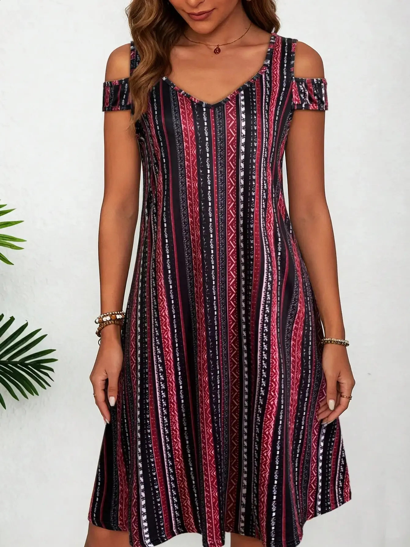 cold shoulder midi summer dresses Boho Floral Cold Shoulder Midi Dress | Vacation Ruffle Sundress