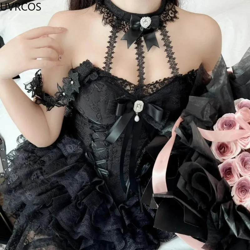 japanese corset dress Victorian Lolita Black With Y2K... From Shewang02, Rs.4,188.22 In Bulk Evening gown Size:9 years Mini Length S/L Anya Taylor Joy In