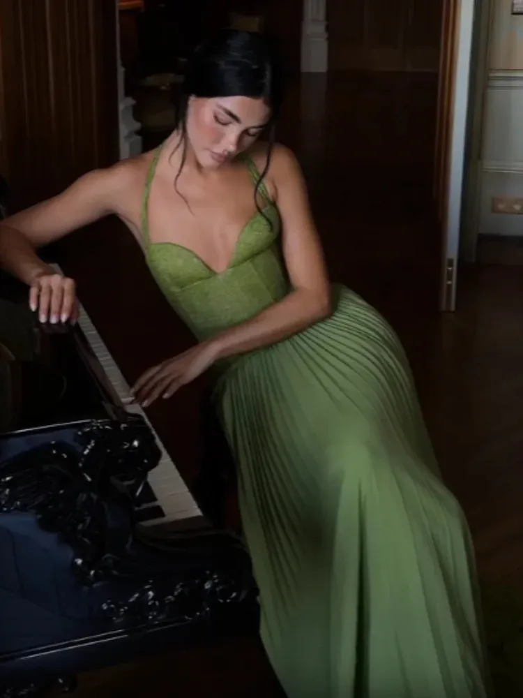 sexy green christmas dress Fishbone Halter A Line Green Prom Sexy... From Shewang03, $27.05 Sage Green Prom Dress